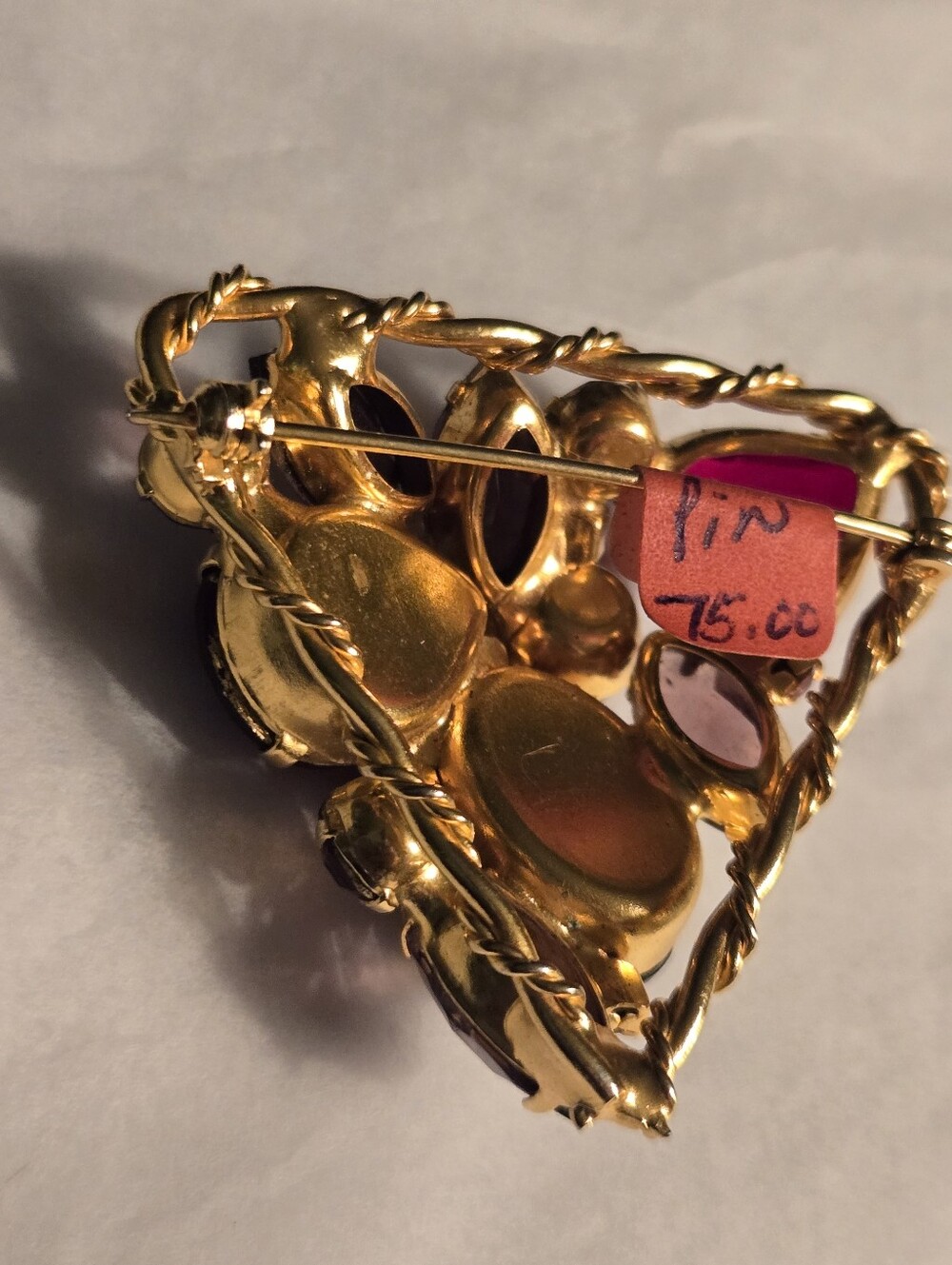 Vintage 1950s-60s Multicolor Statement Brooch Pin Gold Tone Faceted Glass Stones - Picture 9 of 14